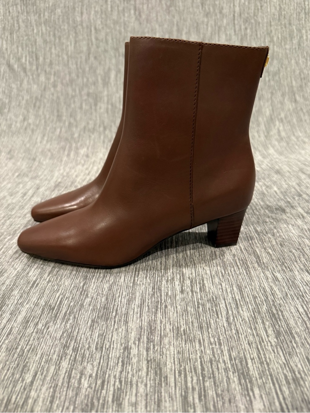 Ralph Lauren Rich Brown Leather Block Heel Ankle Boots